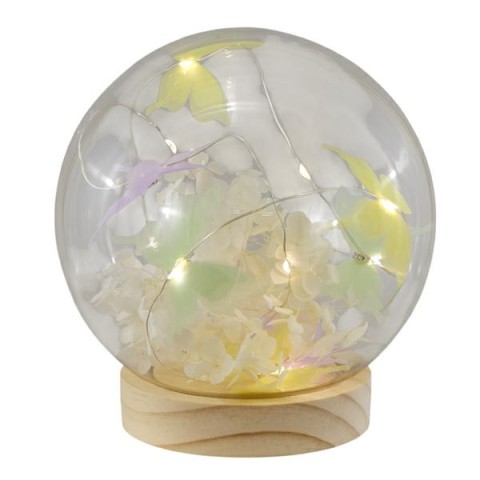 SFERA VETRO BASE LEGNO CFARFALLE GR. 15CM.